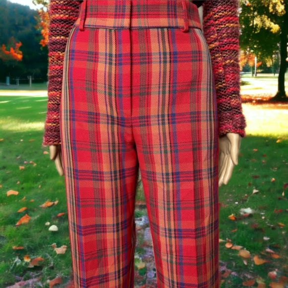 Uterque NWT Colorful Bright Plaid Pants Plaid Trouser Rare New XS 24 - Picture 2 of 10